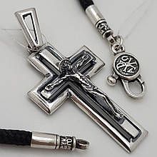 Комплект шовковий шнурок із срібними застібками з хрестиком зі срібла 925