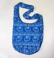 Тканевая сумка мешок голубая со слонами с длинной ручкой через плечо 43*33*23 см