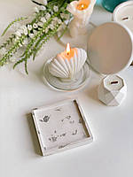 Гипсовая подставка Квадрат с серебряным декором, фото реквизит для предметной съемки 10.2см, 1.5см Серебро