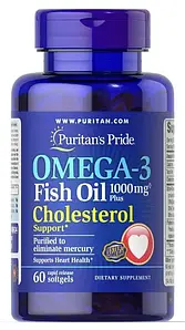 Омега-3 з контролем холестерину Puritan's Pride Omega-3 Fish Oil Cholesterol Support 60 капс.