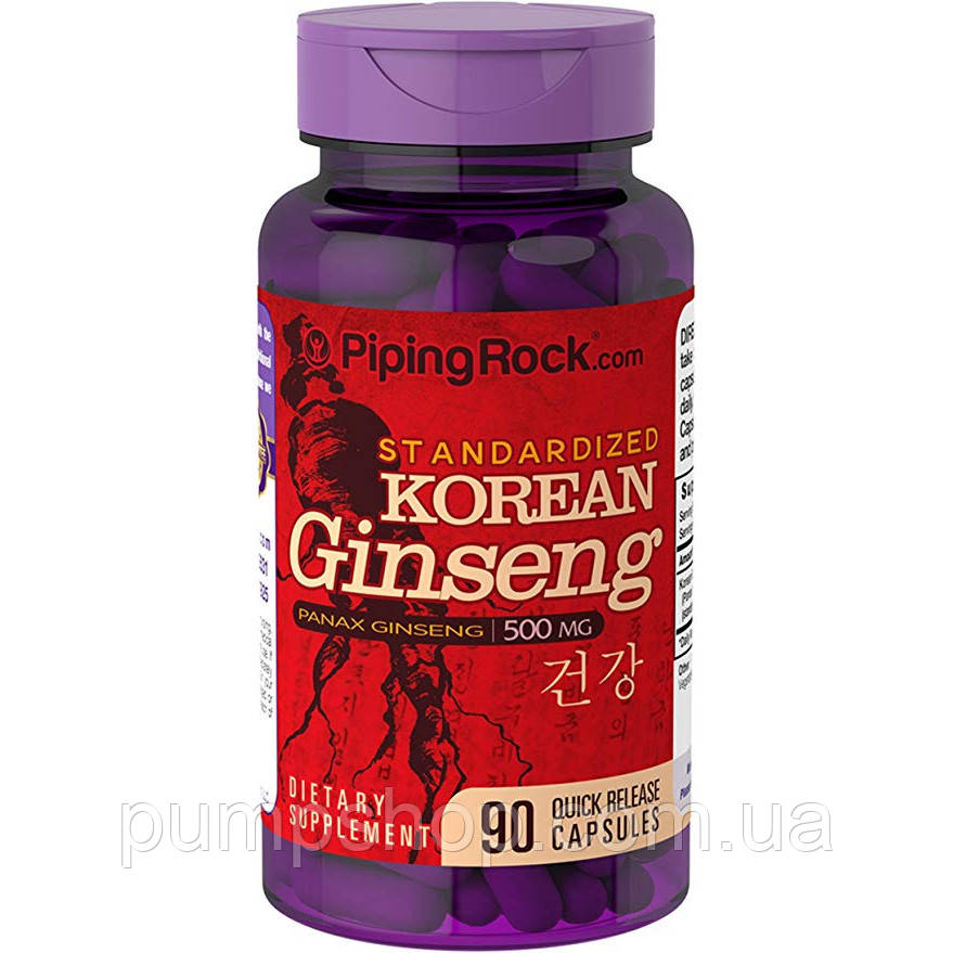 Корейський женьшень Piping Rock Korean Panax Ginseng 500 мг 90 капс.