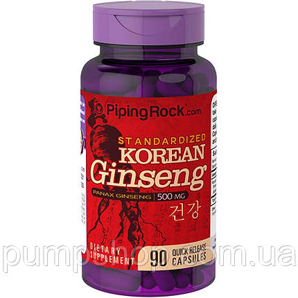 Корейський женьшень Piping Rock Korean Panax Ginseng 500 мг 90 капс., фото 1