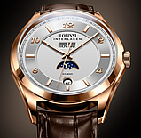Класичний наручний механічний чоловічий годинник Lobinni з автопідзаводом зі шкіряним ремінцем, фото 5