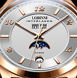 Класичний наручний механічний чоловічий годинник Lobinni з автопідзаводом зі шкіряним ремінцем, фото 6