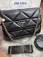 Модная женская черная сумка Prada Прада 2 в 1