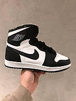 Кроссовки мужские черно-белые зимние Nike Air Jordan 1 Retro 1 (07500)