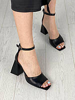 Босоножки женские черные кожаные на каблуке, 38 размер