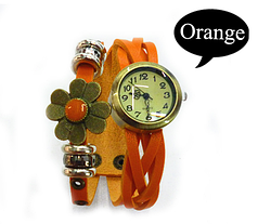 Жіночий годинник з ремінцем кожзам і квіткою (помаранчеві) годинники жіночі оригінал