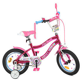 Велосипед дитячий PROF1 Y14242S 14 дюймів, малиновий, Toyman