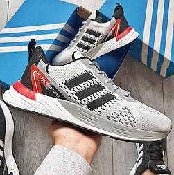 Чоловічі літні кросівки в сітку Adidas легкі весна-літо білі з сірим. Живе фото