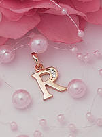 Кулон буква "R" с фианитами, медицинское золото, позолота 18к