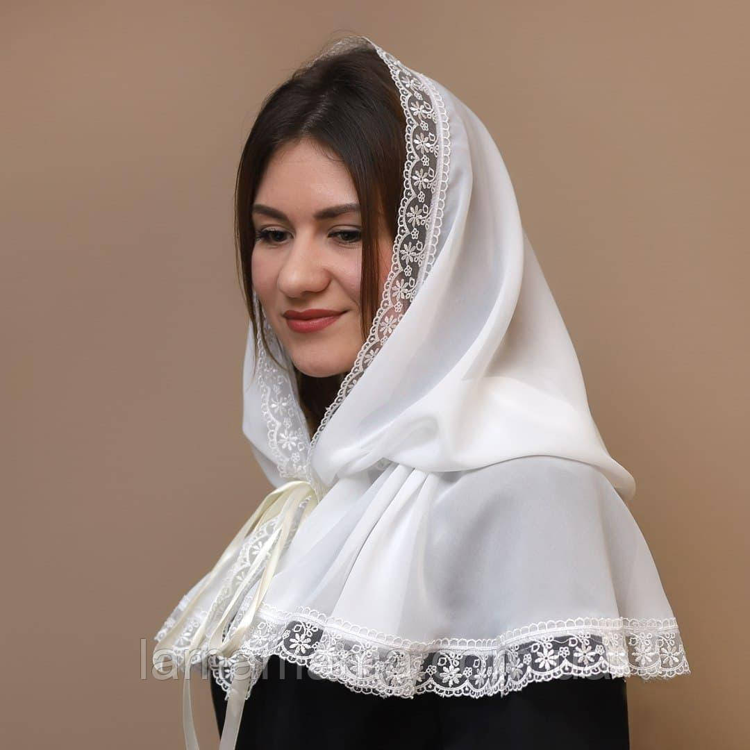 Палантин церковний жіночий "Чарівна світлинка" Шифон молочний, фото 1