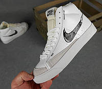 36-38 Nike Blazer Mid 77 White Black белые с черным женские высокие кроссовки Найк Блейзер