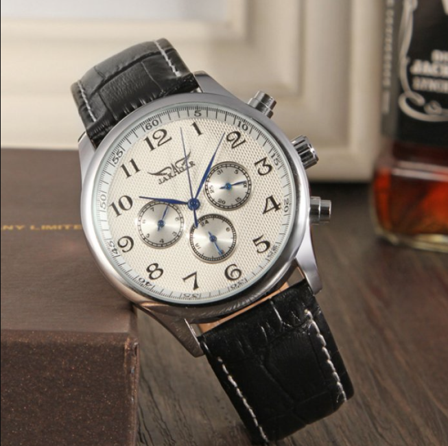 Гарний механічний годинник на руку чоловічий з автопідзаводом зі шкіряним ремінцем, фото 1