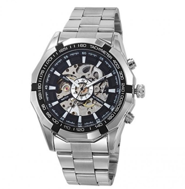 Чоловічий механічний годинник winner з металевим браслетом з автопідзаводом, фото 1