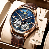 Брендовий чоловічий класичний наручний годинник Ailang зі шкіряним ремінцем з автопідзаводом, фото 8