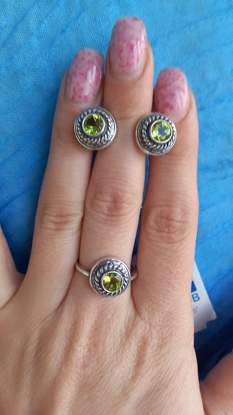 Срібний комплект із хризолітом (перидотом), фото 1