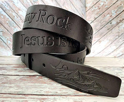 Шкіряний ремінь Jesus is my Rock Ісус моя Скеля. Цитати Біблія. Ремінь християнський. Християнський сувенір.