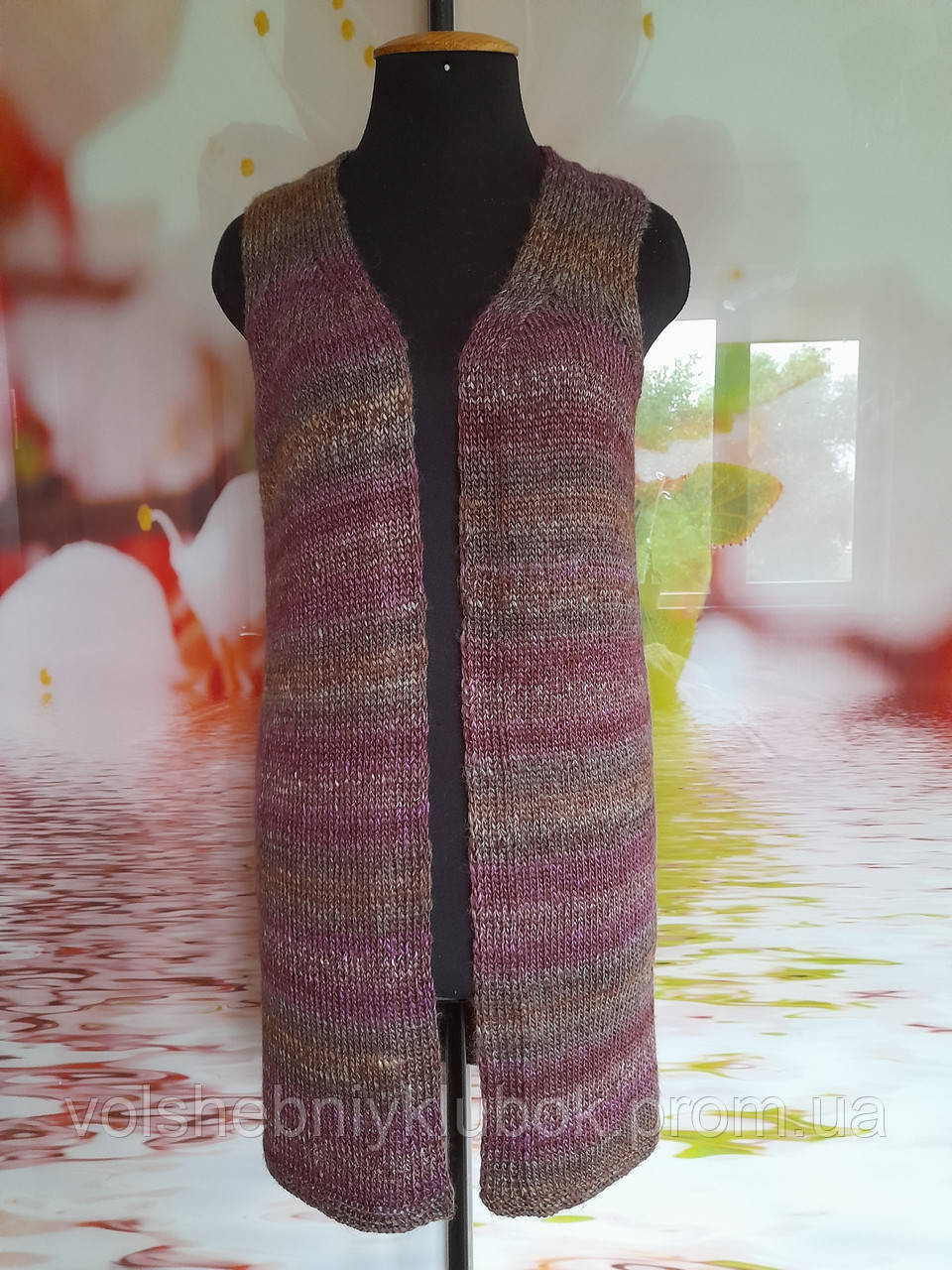 Жилет Длинный Женский Вязаный Цветной Р.44/46 (S/М) Ручная Работа ...