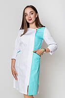 Медичний жіночий халат Лілія ELIT COTTON Білий з блакитним