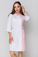Медичний жіночий халат Мілана ELIT COTTON Білий з королівським рожевим