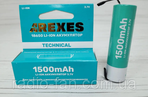 Літій-іональний акумулятор AREXES 18650 Li-Ion 1500 mAh, 3.7V пiд пайку