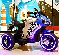 Электромотоцикл детский на аккумуляторе синий Ducati трехколесный Электрический мотоцикл для мальчика от 3 лет
