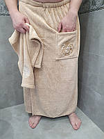 Набор для бани и сауны бежевый. Подарок мужчине банный набор: килт и полотенце для лица. Комплект для бани