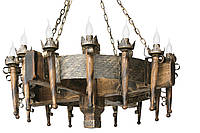 Деревянная люстра "Факел стандарт" кольцо состаренная темная на 16 ламп