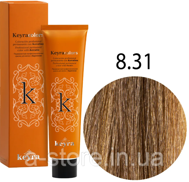 KEYRA Професійна фарба для волоссяKeyracolors 8.31 світлий блондин золото-пепельний, 100 мл