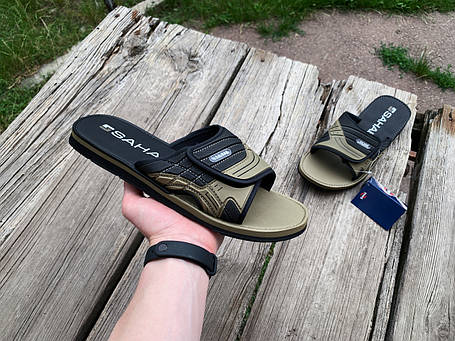 Чоловічі шльопанці на липучці SAHAB Сахаб Black-Camel чорні Оригінал, фото 1