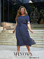 Симпатичное платье коттоновое в горошек с кружевом, больших размеров от 52 до 58