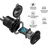 Авто адаптер зарядка USB QC 3.0 + PD Type-C 20W з кнопкою і вольтметром. Металева, фото 5