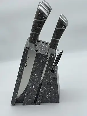 Набір ножів для кухні з підставкою Rainberg RB-8805 кухонні ножі та підставки чорний, фото 1