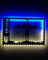 Декоративное панно по металлу с LED подсветкой Русский военный корабль - ИДИ НА Х*Й