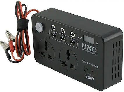 Перетворювач UKC DC/AC 12V-220V 200 W ( LCD, 3 USB), фото 1