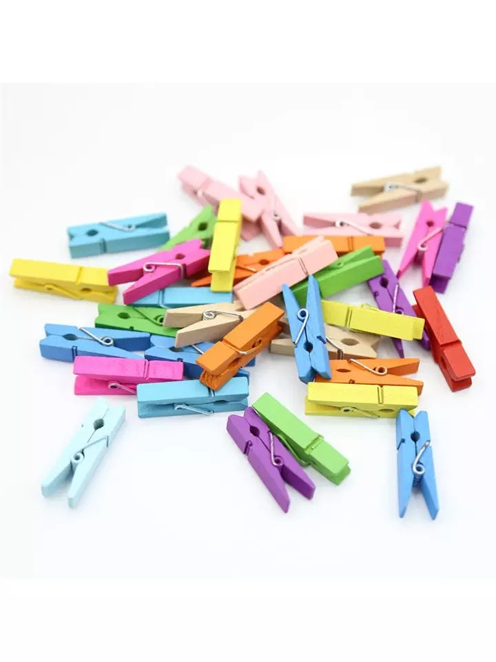 Прищіпка міні декоративна кольорова 50шт набір, фото 1
