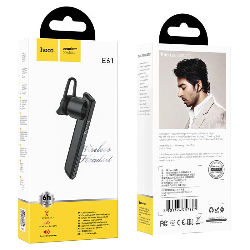 Гарнітура Bluetooth Hoco E61 Black Чорний