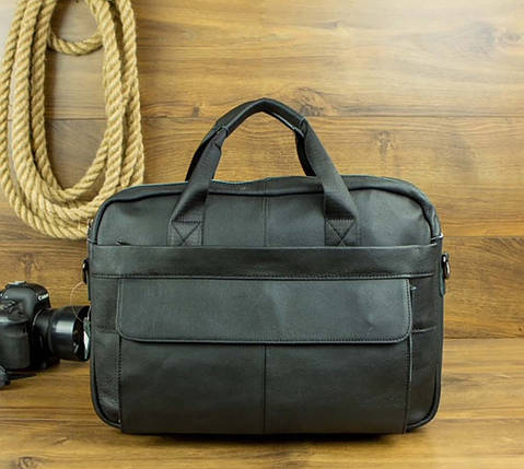 Чоловіча шкіряна сумка R1909-1BLACK-111 чорна, фото 1