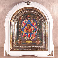 Икона Неопалимая Купина Пресвятая Богородица, лик 15х18 см, в белом деревянном киоте, арка