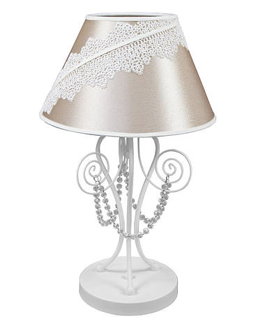 Декоративна настільна лампа з кришталем, тканинний абажур 28х48 см, фото 2