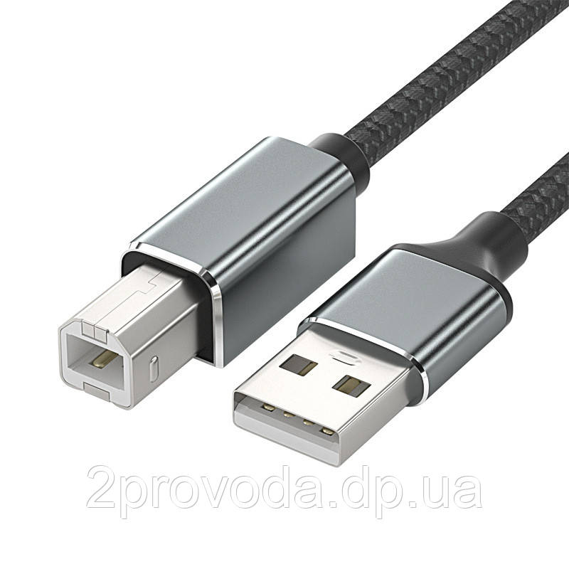 Кабель для принтера USB 2.0 AM/BM 2m оплетка