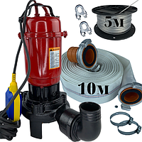 Фекальний насос WISLA ASD 2.6 кВт. з НОЖОМ +рукав пожежний 10м+Пожежна гайка+трос+хомути (Польща)