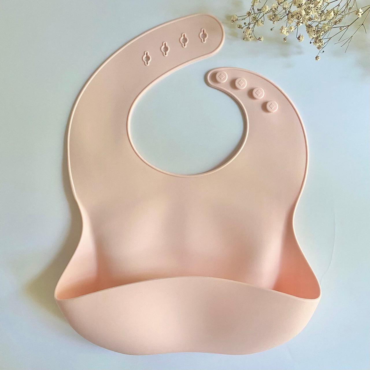 Слюнявчик силіконовий (baby PINK), нагрудник для годування з кишенею
