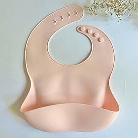 Слюнявчик силіконовий (baby PINK), нагрудник для годування з кишенею