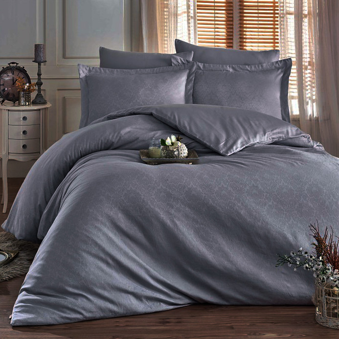 Постільна білизна ANTHRACITE DAMASK Жакард MERISET — Полуторний на гумці, фото 1