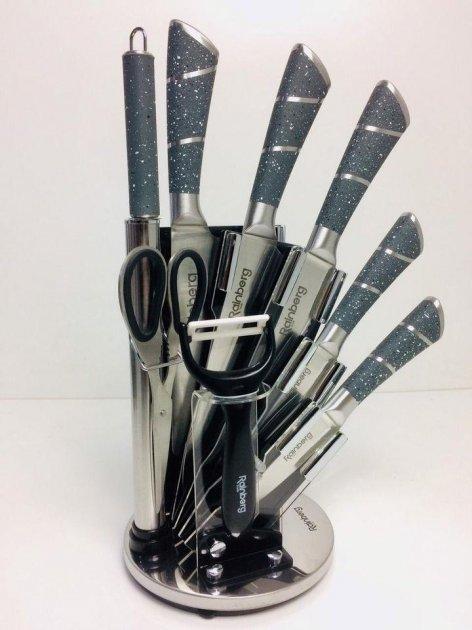 Набір ножів для кухні з підставкою Rainberg RB-8804 кухонні ножі та підставки сірий