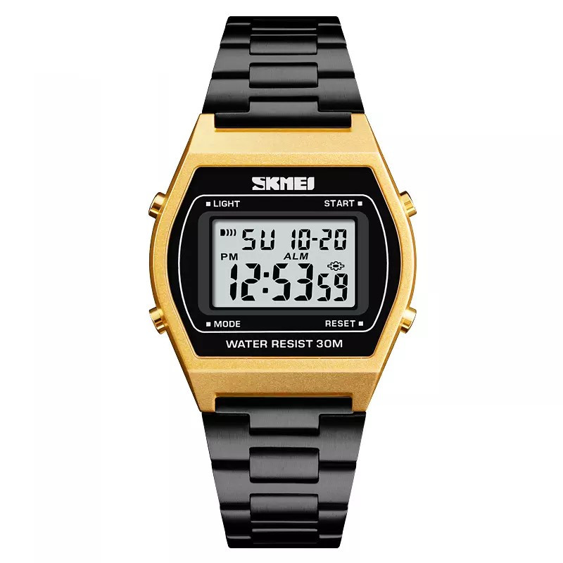 Skmei 1328 чорний з золотим наручний годинник