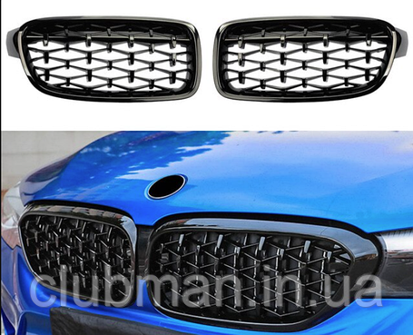 Решітка ноздрі BMW (БМВ) 3 series (F30, F31) 2012-2019 Унікальна Чорний Глянець, фото 1