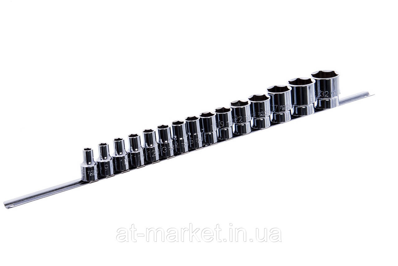 Набір 12-гранних головок на планці TOPTUL 12-гр. 1/2" 15ед. 8-32 мм GAAQ1603U-12